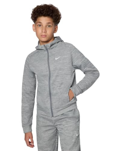 Nike Big Kids' (Boys') Therma-FIT Fleece Full-Zip Training Hoodie, Smoke Grey/Pure/White, Large | Amazon (US)