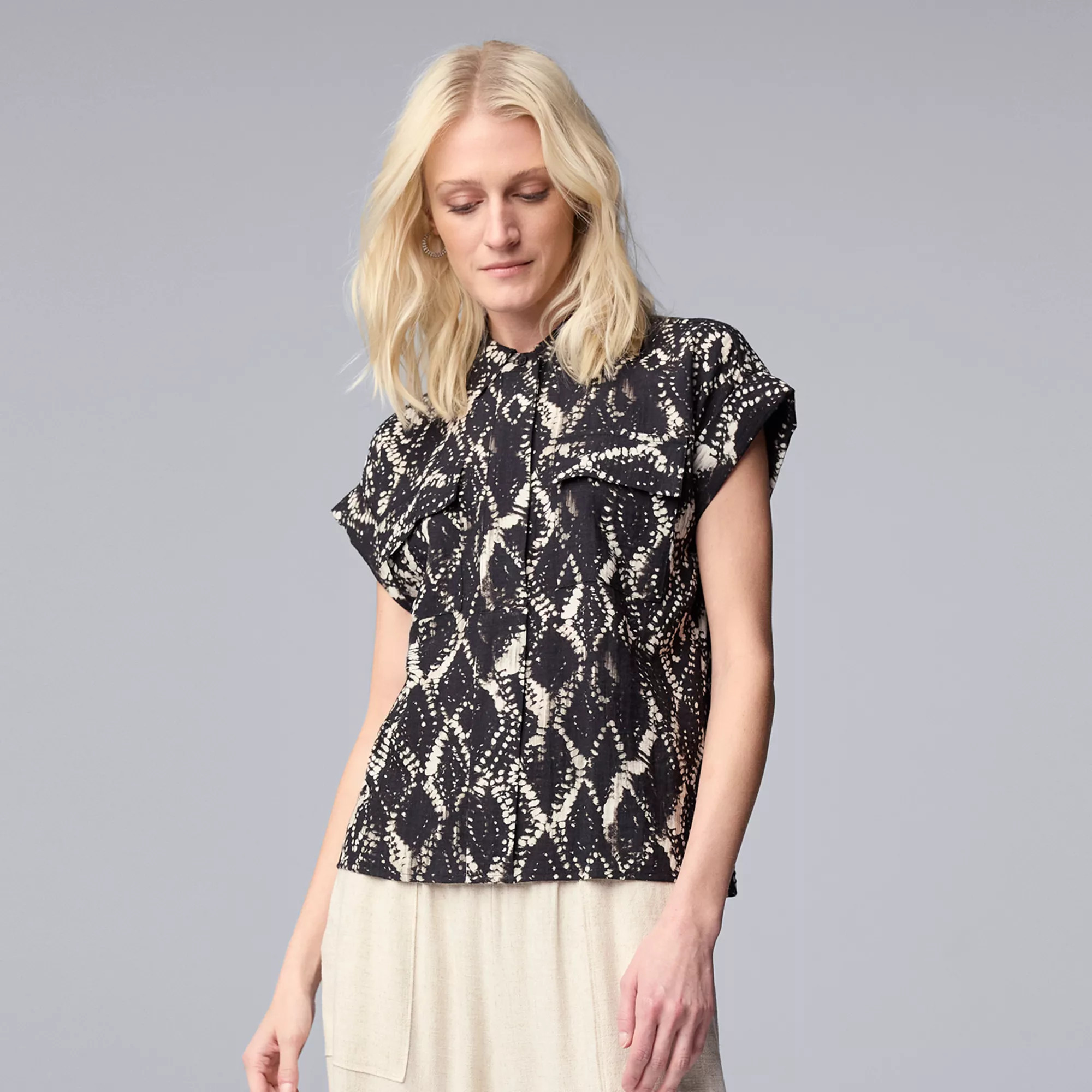 Women's Simply Vera Vera Wang Short Sleeve Linen Shirt | Kohl's