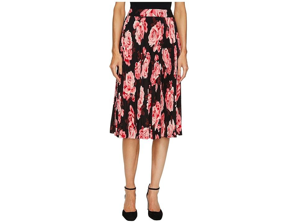 Kate Spade New York Rambling Roses Rosa Pleated Skirt (Black Multi) Women's Skirt | 6pm