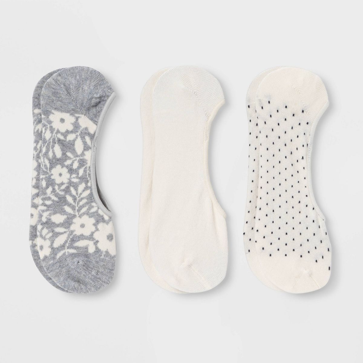 Women's Floral 3pk Liner Socks - A New Day™ Heather Gray/Cream 4-10 | Target