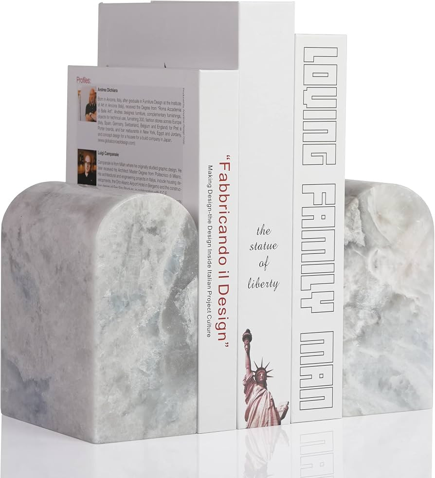 Koville African Natural Marble Bookends for Shelves, Non-Slip Book Ends, 13LBS Ultra Heavy Duty M... | Amazon (US)