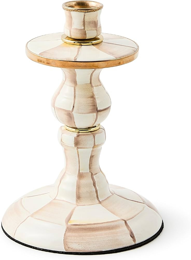 MACKENZIE-CHILDS Enamel Candlestick, Small, Brown-and-White Mocha Check | Amazon (US)