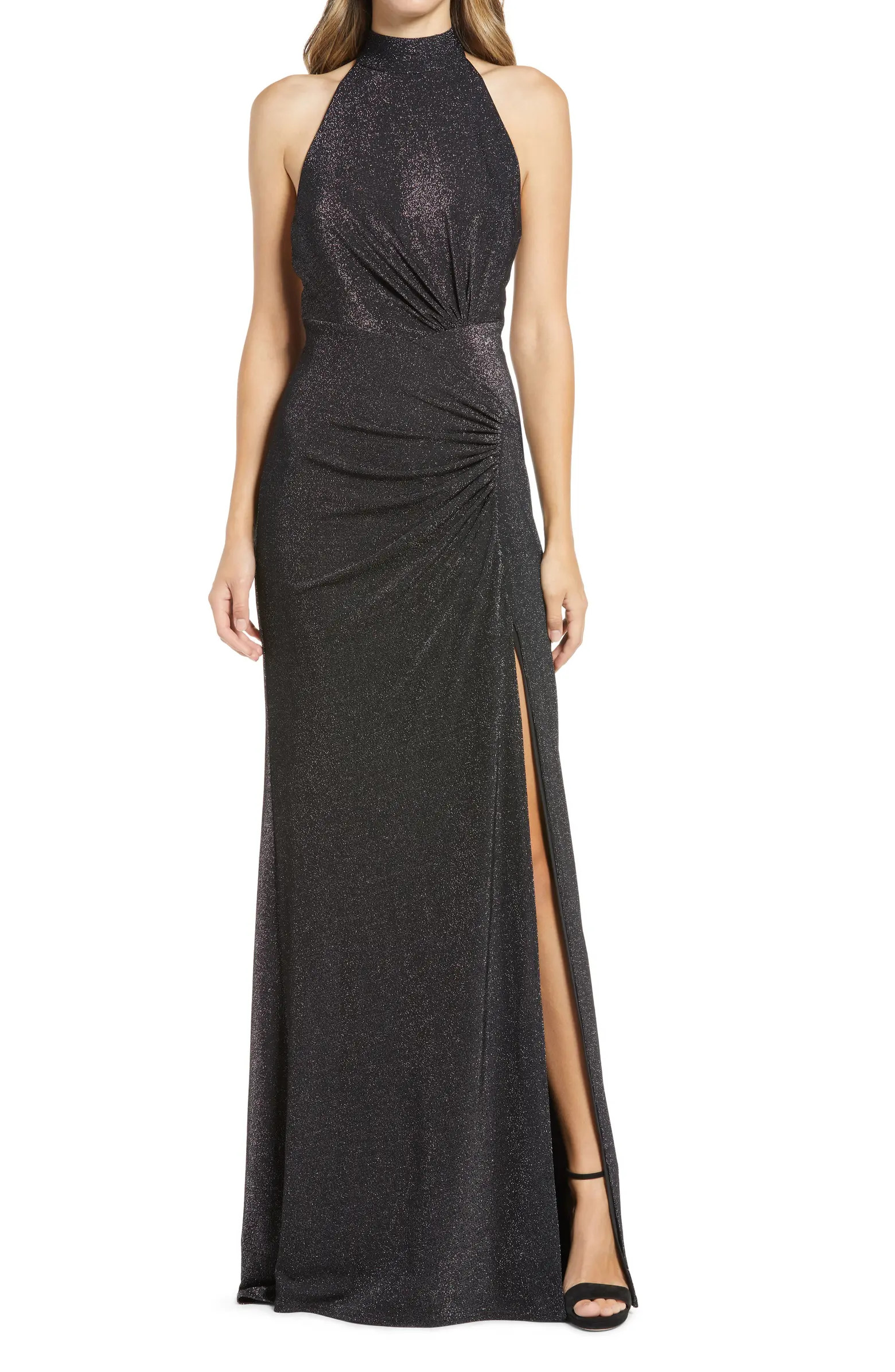 SHO by Tadahi Shoji Glitter Knit Halter Neck Body-Con Gown | Nordstrom
