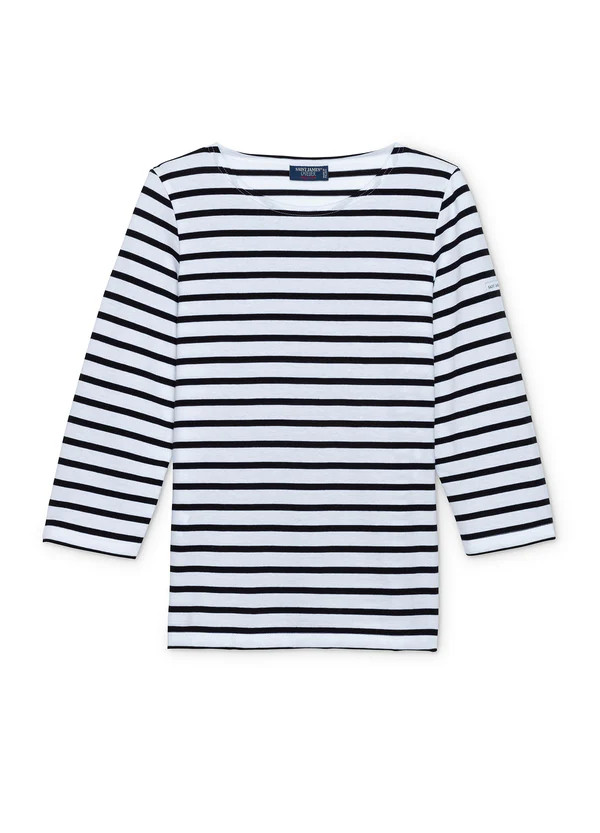 GALATHEE II - Breton Striped Top with ¾ Sleeve | Soft Cotton | Women Fit (WHITE / BLACK) | Saint James