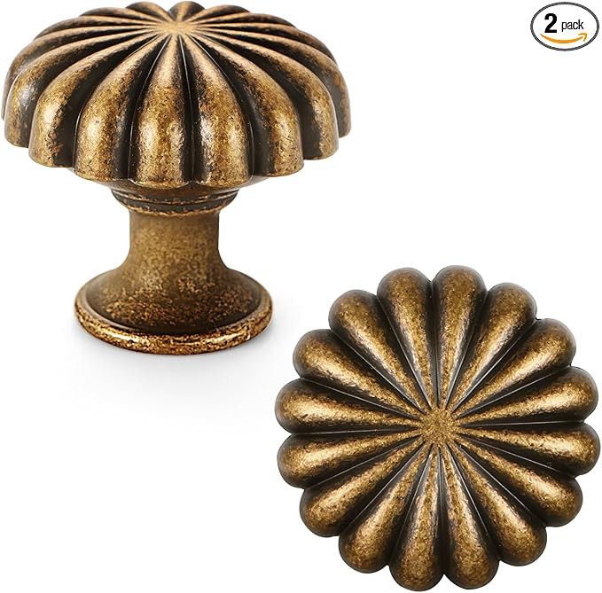 2 Pack Antique Brass Cabinet Knobs for Kitchen Cabinets and Dresser Drawers，Zinc Alloy Hardware... | Amazon (US)