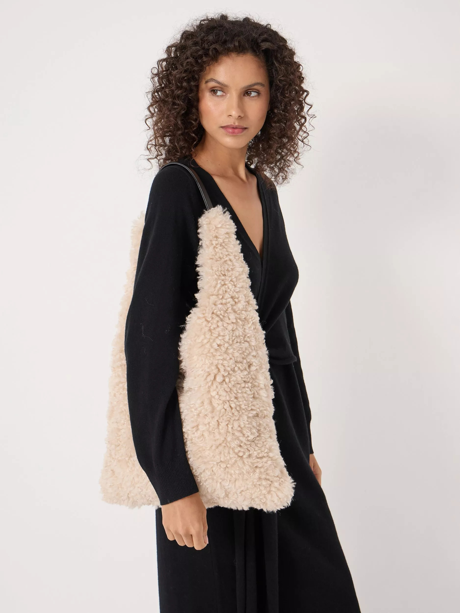 HUSH Faux Sheepskin Slouchy Tote Bag, Ecru White | John Lewis (UK)