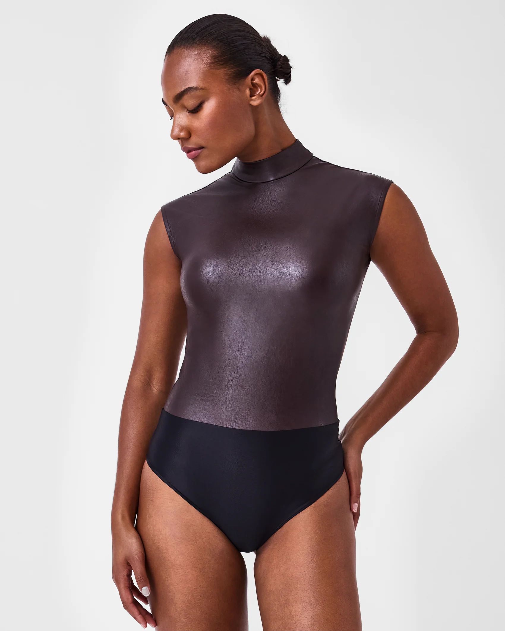 Leather-Like Mock Neck Bodysuit | Spanx