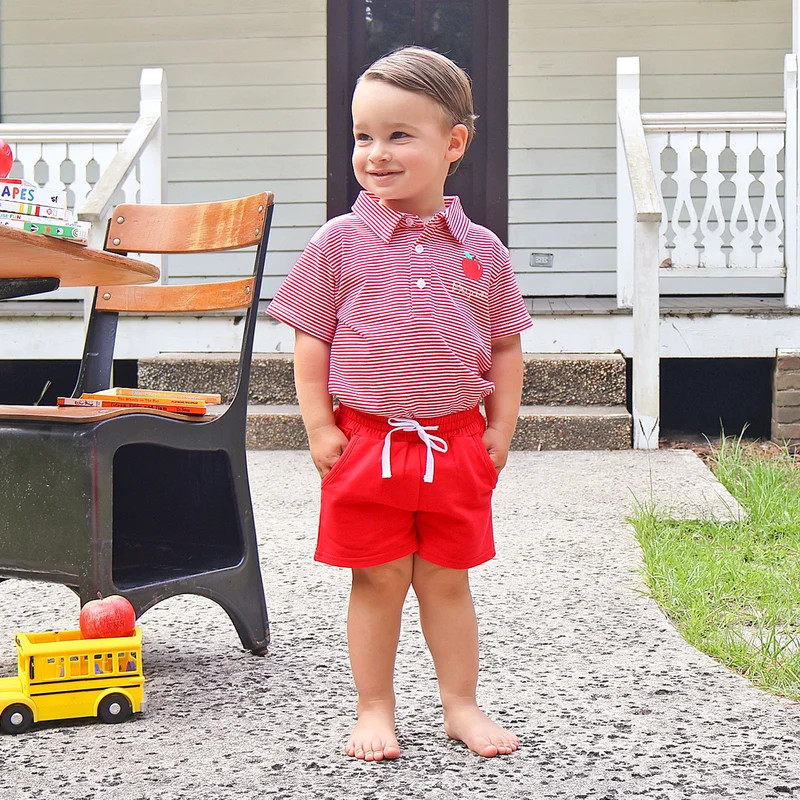 Sharp Student Red Stripe Polo Short Set | Classic Whimsy