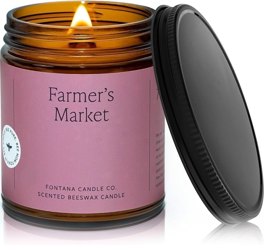 Amazon.com: Fontana Candle Co Wood Wick Beeswax Jar Candle, Farmer's Market \u2013 Made Safe with... | Amazon (US)