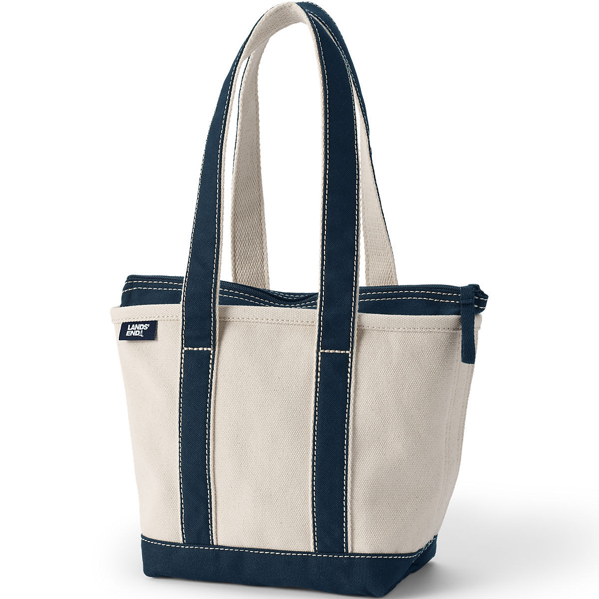 Small Natural Zip Top Long Handle Canvas Tote Bag | Lands' End (US)