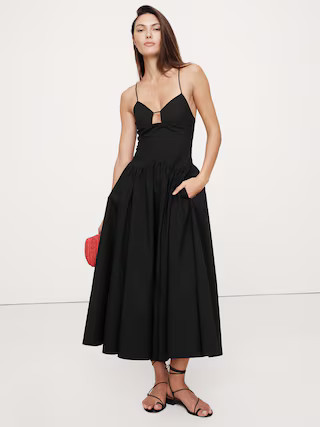Stretch-Cotton Poplin Long Midi Dress | Banana Republic (US)