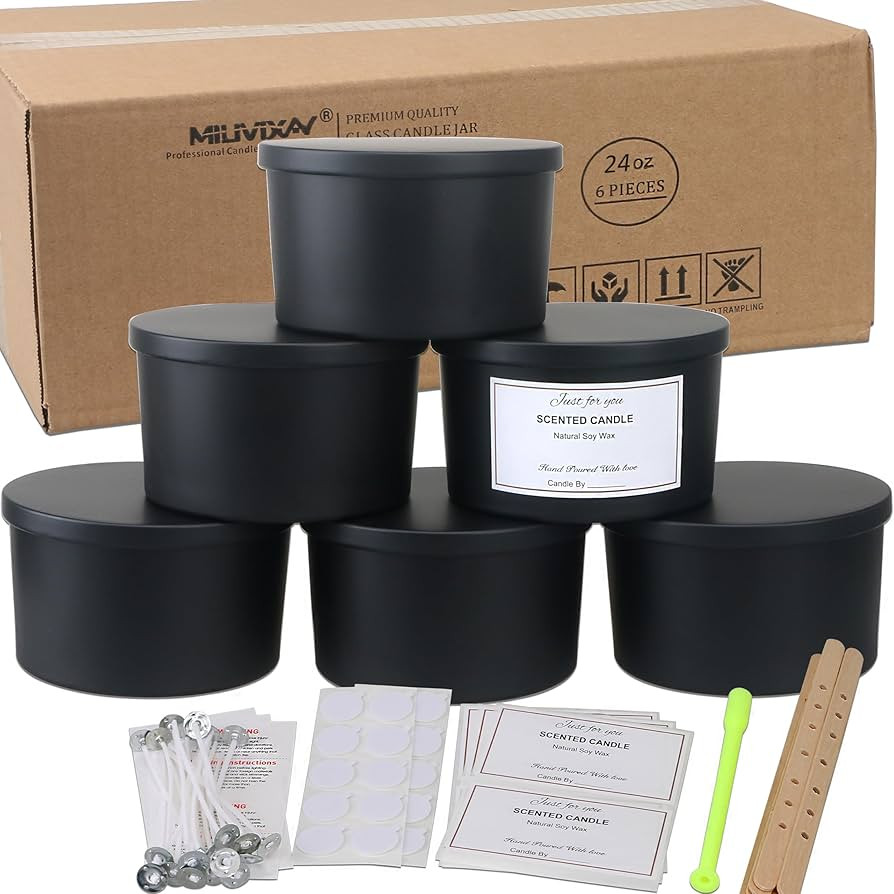 MILIVIXAY 6 Pack 24 oz Candle Jars with Metal Lids and Candle Making Kits - 3 Wick Candle Jars,Bu... | Amazon (US)