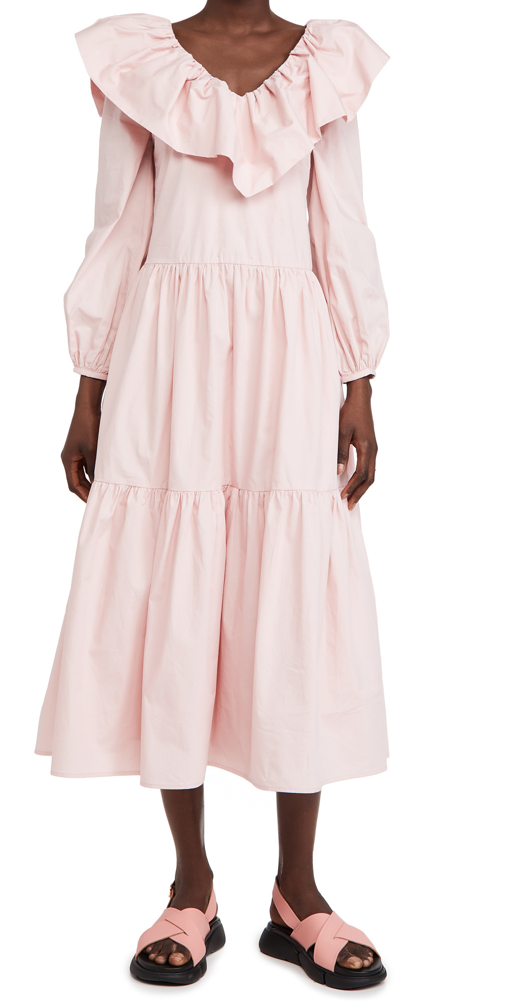 ENGLISH FACTORY Ruffled Neck Midi Dress | Shopbop