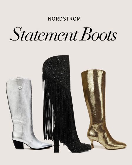 Statement boots for a extra stylish winter season ✨👌🏼 

Cool boots 2022, gold boots, silver boots, metallic boots, sparkly boots, boots with fringe, edgy boots, street style boots, shiny boots 

#LTKSeasonal #LTKshoecrush #LTKstyletip