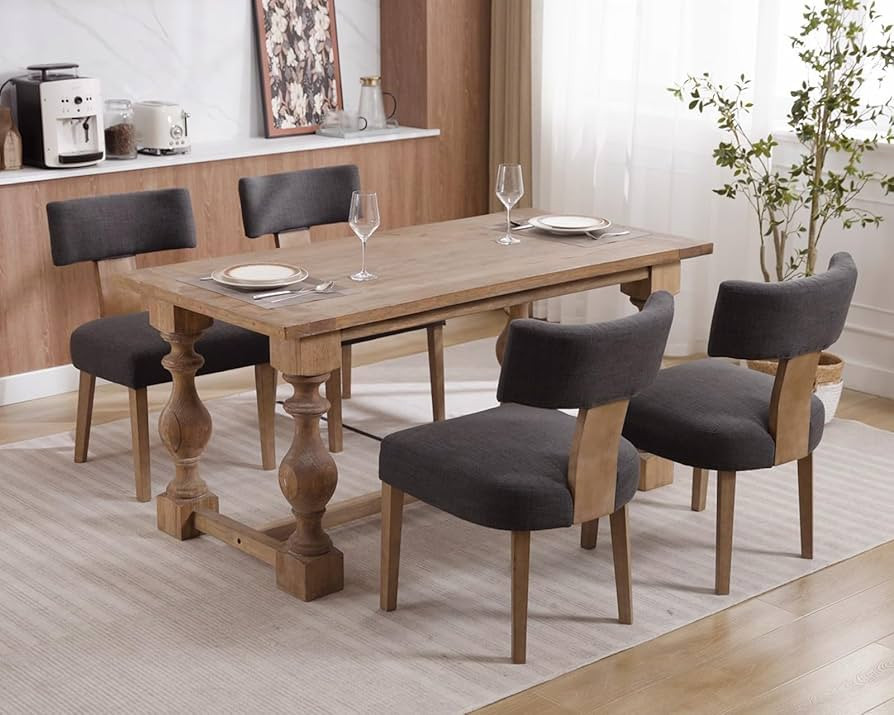 HNY Mid Century Modern Dining Chairs Set of 4, Farmhouse Linen Upholstered Accent Chair Curved Ba... | Amazon (US)