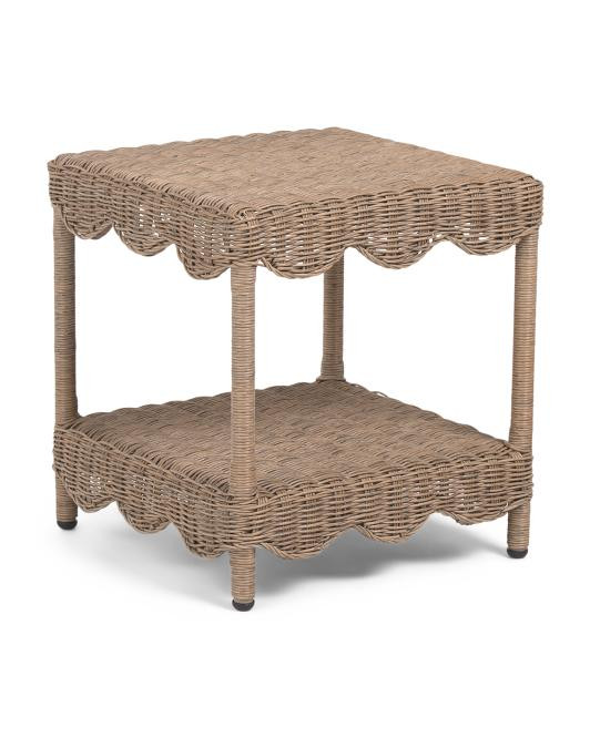 21x22 Outdoor Wicker Scalloped Accent Table | TJ Maxx