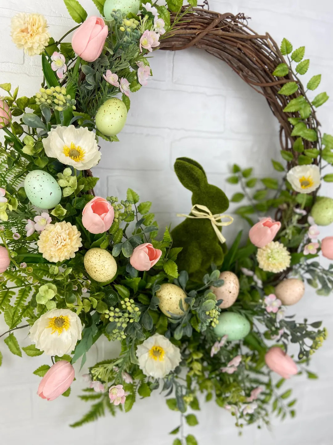 Elegant Easter Bunny Wreath,Easter Egg Front Door Wreath,Asymmetrical Spring Moss Bunny Wreath,Sp... | Etsy (US)