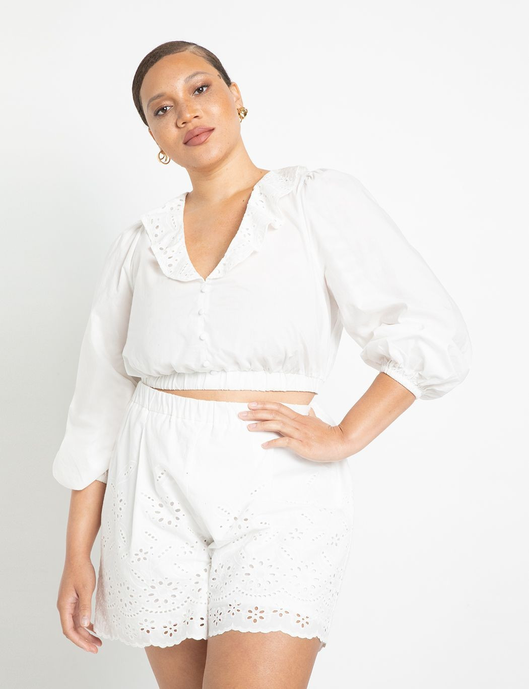 Eyelet Ruffle Collar Blouse | Eloquii