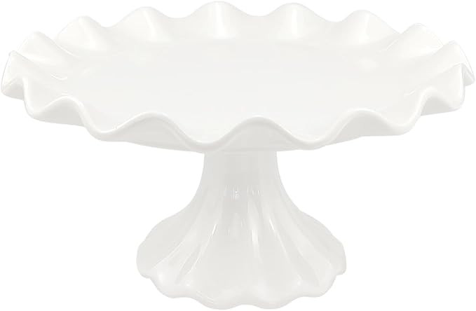 White Ceramic Cake Stand，Porcelain Round Cake Pedestal Stand For Birthday Parties & Weddings, W... | Amazon (US)
