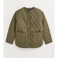 Women's Tall Khaki Collarless Quilted Jacket New Look | New Look (UK)