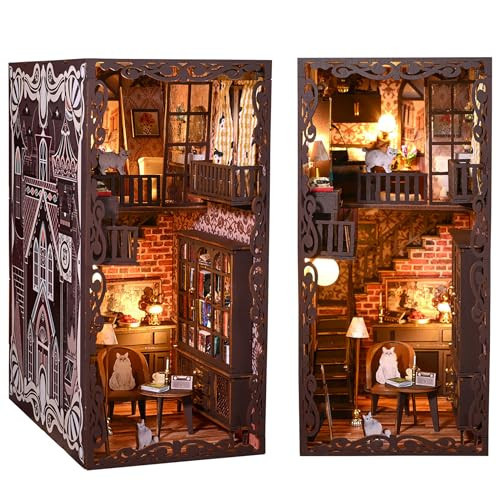 AONGAN Book Nook Kit - DIY Miniature Dollhouse Kit, DIY 3D Wooden Puzzle Bookends, Book Nook for Bookshelf Insert Decor Craft Gifts for Family and Friends, Adults and Teens (No.9 Secret CastleⅡ) | Amazon (US)