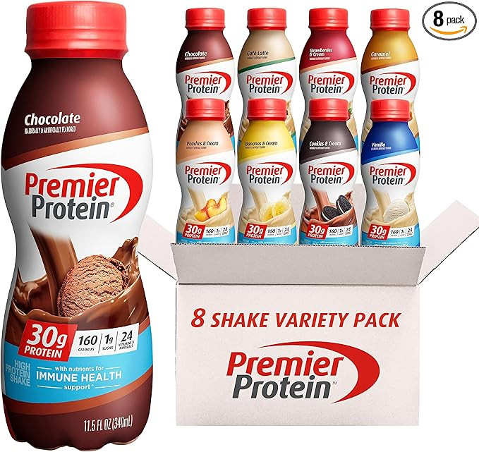 Premier Protein Shakes, 8 Flavor Variety Pack, 30g Protein, 1g Sugar, 24 Vitamins & Minerals, Nut... | Amazon (US)