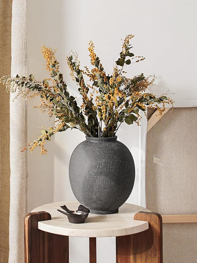 Large Blak Ceramic Vase - 9.8 Inch Rustic Farmhouse Vase for Home Decor, Minimalist Tall Vases fo... | Amazon (US)