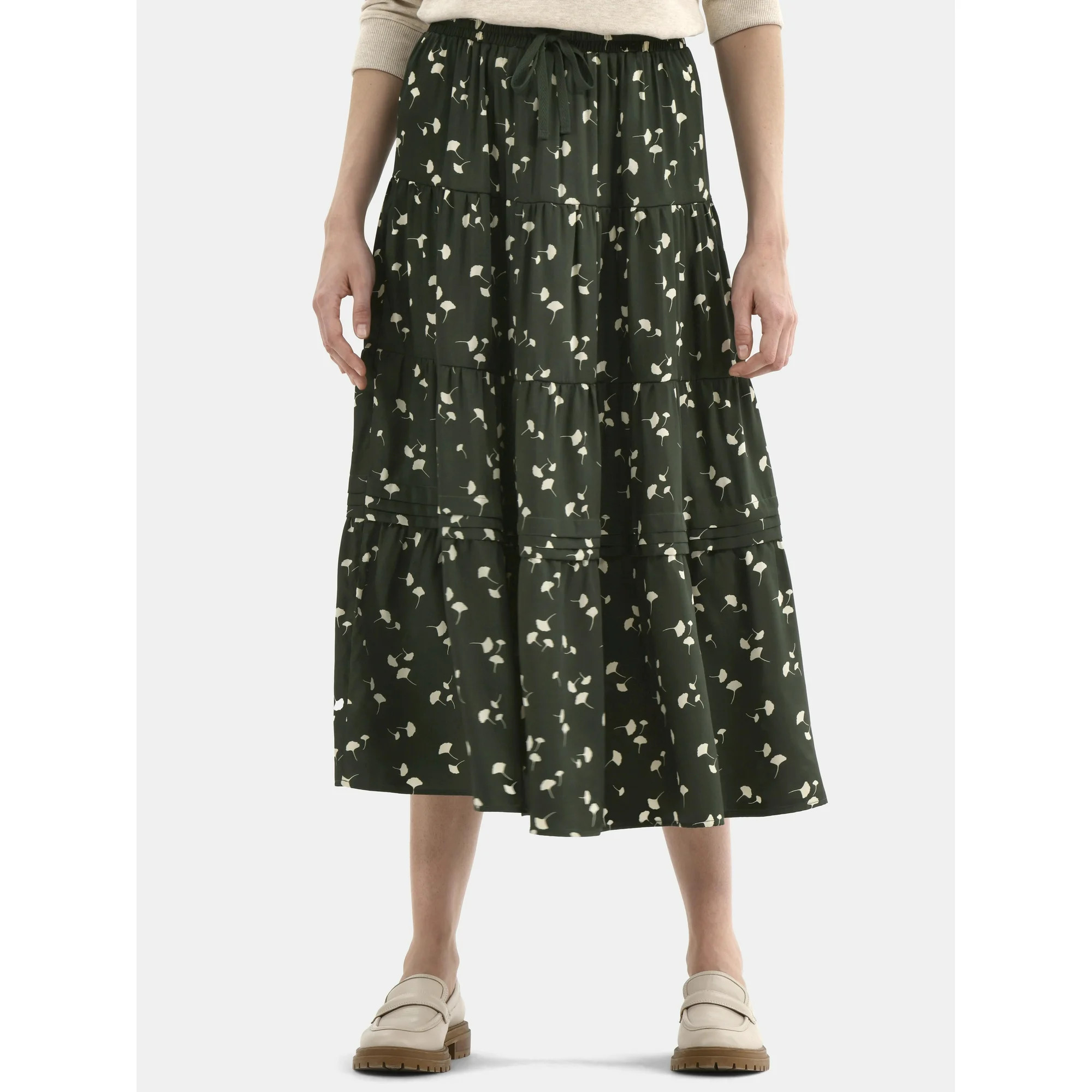 Time and Tru Women's Print Tiered Pull On Midi Skirt, Sizes XS-XXXL | Walmart (US)
