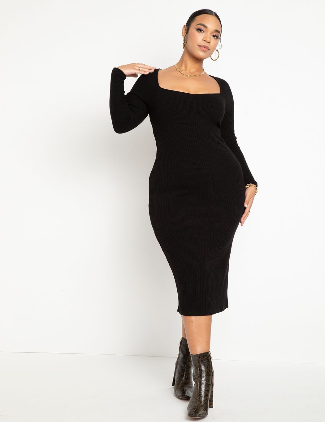 Square Neck Sweater Knit Midi Dress | Women's Plus Size Dresses | ELOQUII | Eloquii