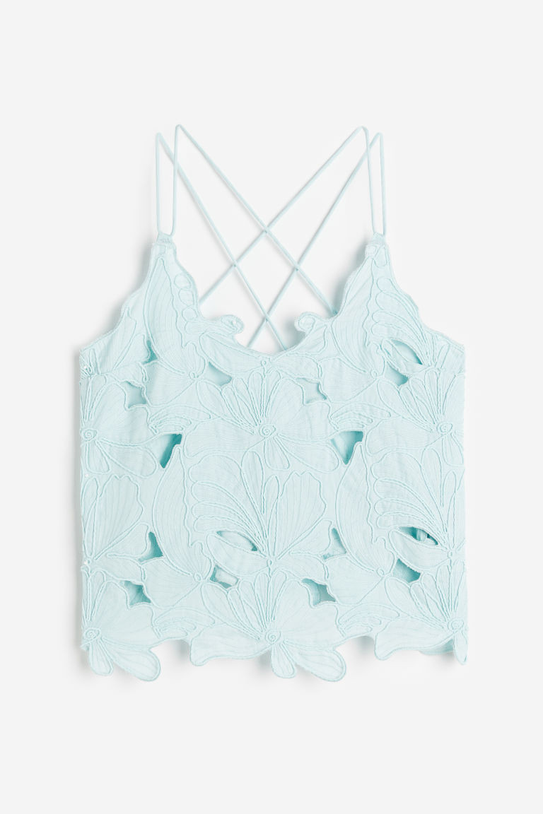 H & M - Embroidered top - Turquoise | H&M (UK, MY, IN, SG, PH, TW, HK)
