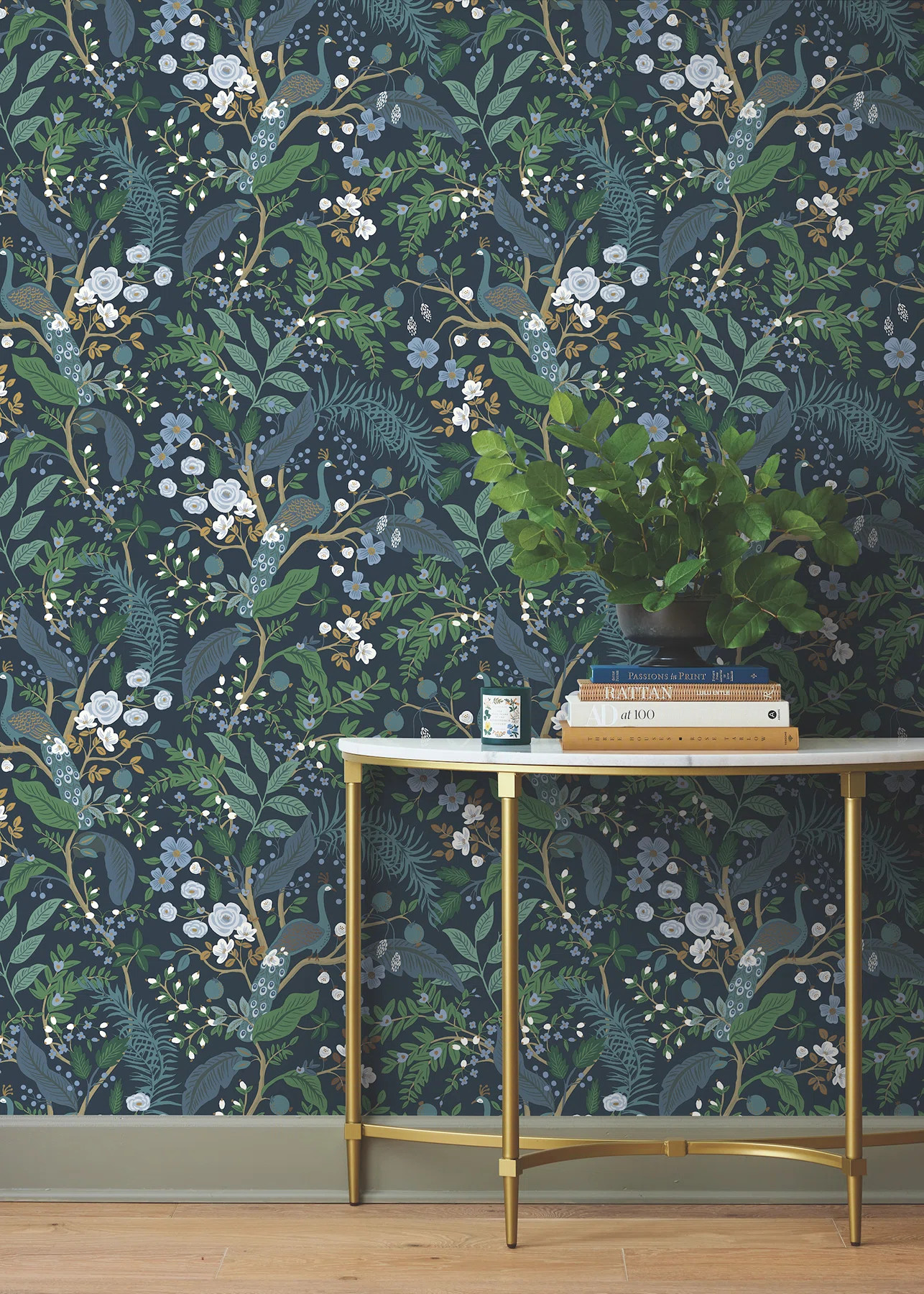 Peacock Garden Navy Peel and Stick Wallpaper | Wayfair North America
