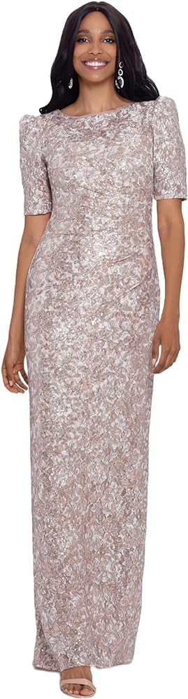 Xscape Women's Long Lace Sequin Side Ruched Dress (Reg and Petite) | Amazon (US)