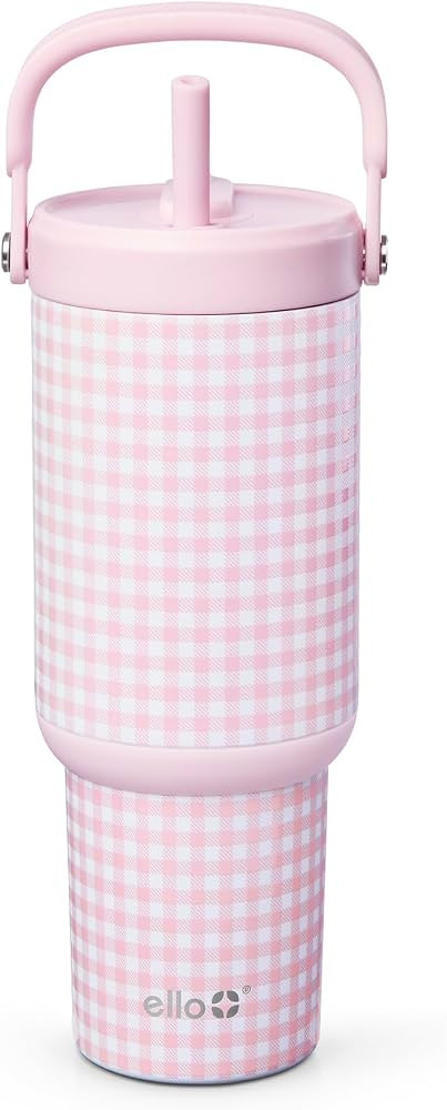 Ello Oasis Go+ 26oz Insulated Stainless Steel Tumbler with Straw, Pink Gingham | Amazon (US)
