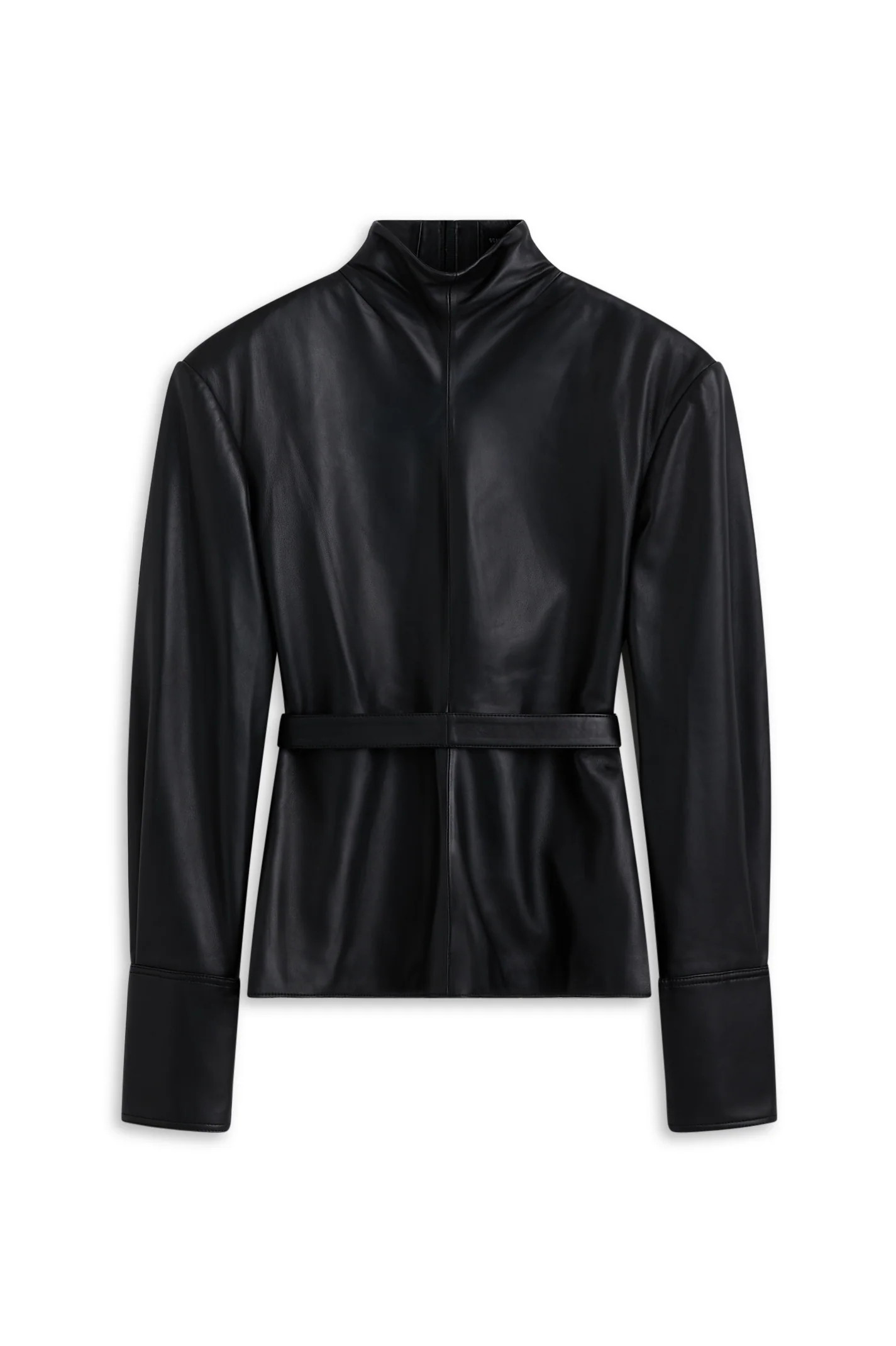 LEATHER FUNNEL NECK TOP - NOIR - Scanlan Theodore | Scanlan Theodore AU