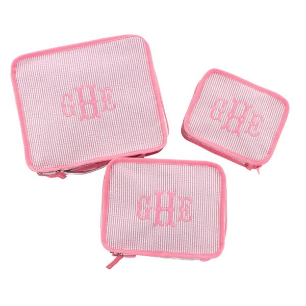 Embroidered Seersucker Packing Cubes (Set Of 3) | Sprinkled With Pink