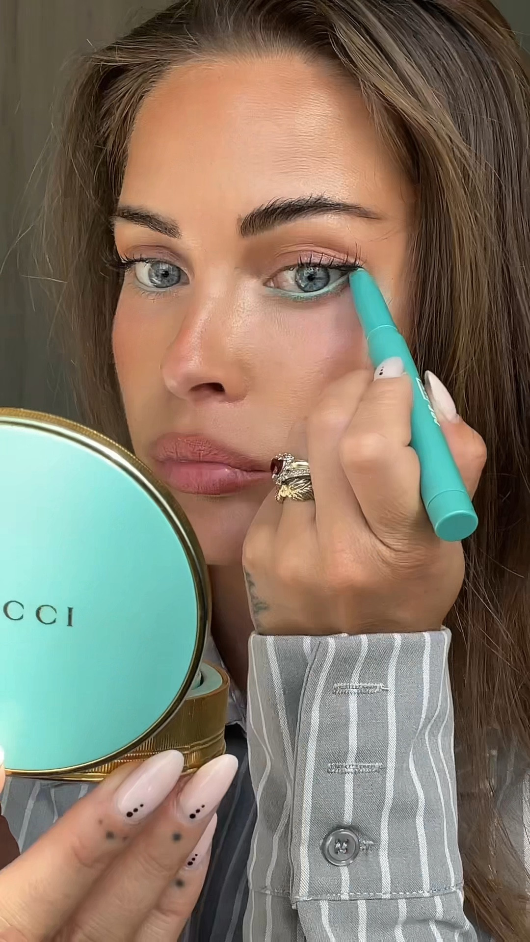 Minty eye makeup is calling again 📞 *Gucci bronzer shade is 02 

#LTKbeauty #LTKsummer #LTKeurope