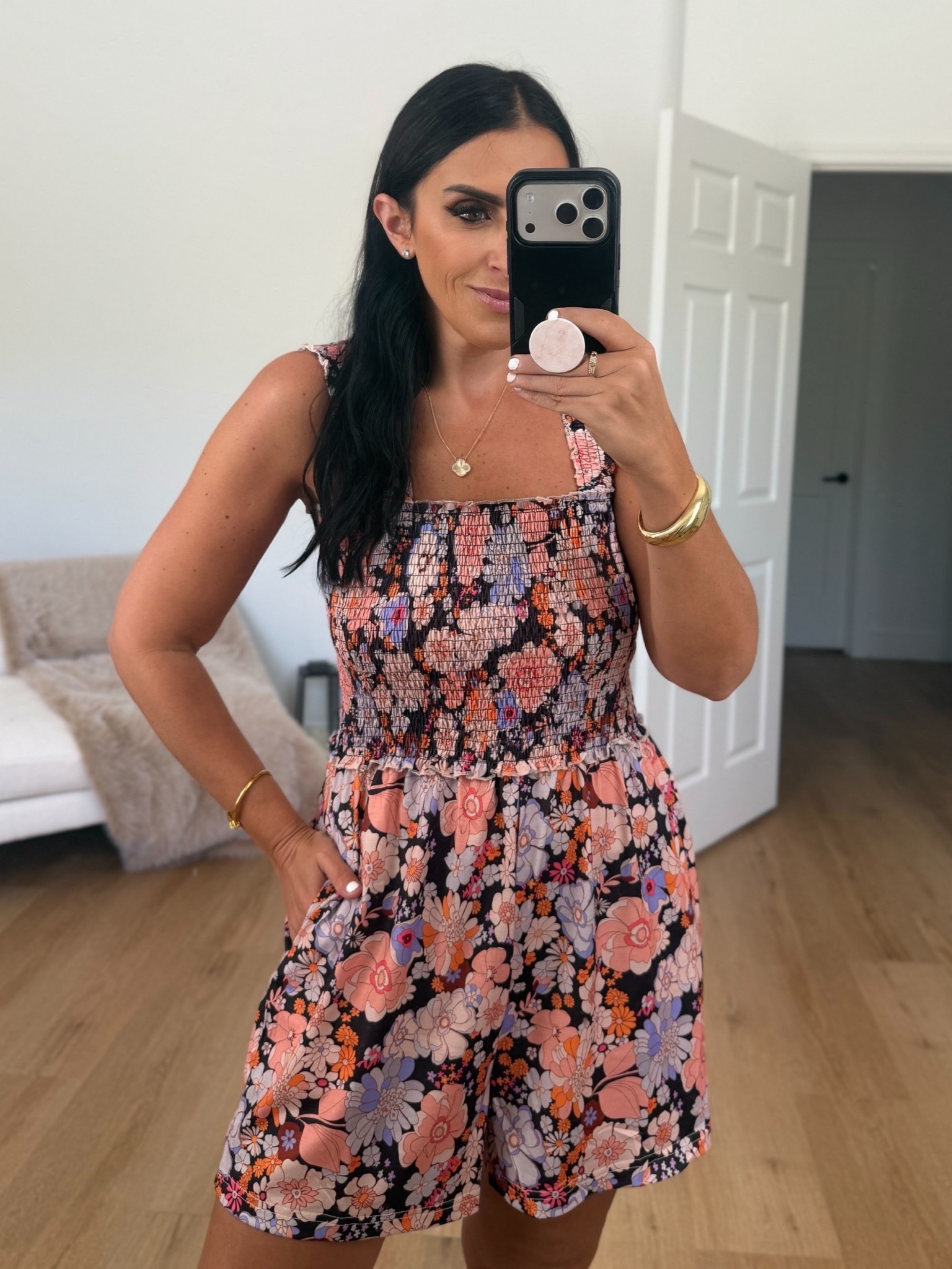 Women's Summer Casual Smocked Rompers wearing size medium. 