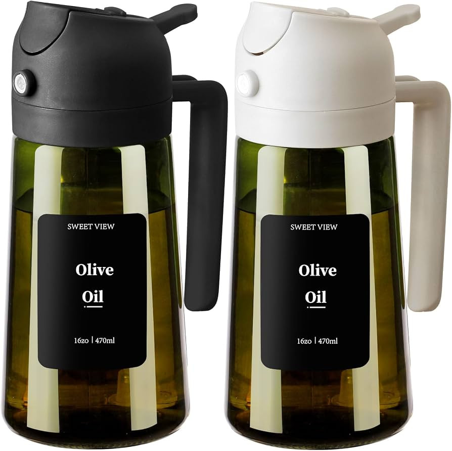 SWEET VIEW 2PCS Olive Oil Dispenser and Oil Sprayer \u2013 16oz/470ml Glass Light-Proof Oil Poure... | Amazon (US)