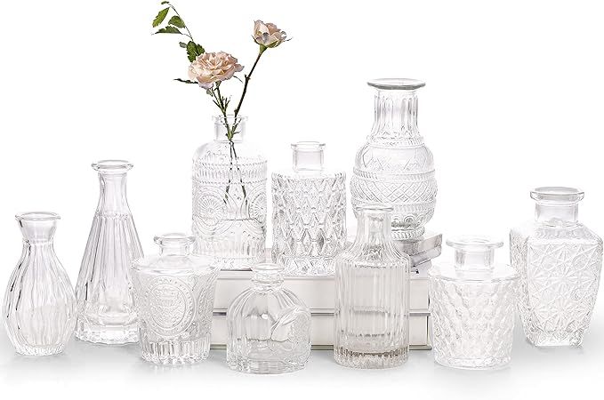 Bud Vase Set of 10 - Small Clear Vases in Bulk, Cute Glass Vases for Centerpieces, Mini Vintage V... | Amazon (US)