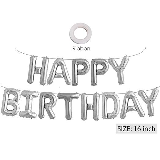 Silver Happy Birthday Balloons, 16 Inch Mylar Foil Letters Balloons Banner Reusable Ecofriendly... | Amazon (US)