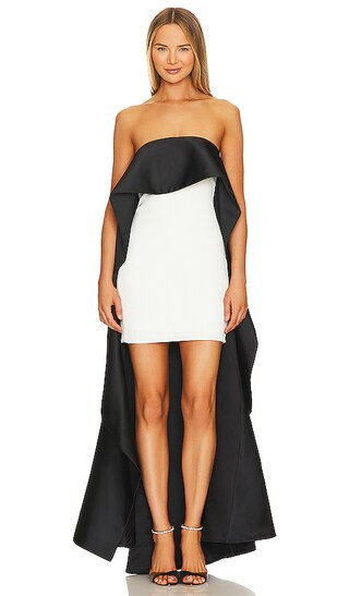 Theda Strapless Hi Lo Mini Dress in Ecru & Black | Revolve Clothing (Global)