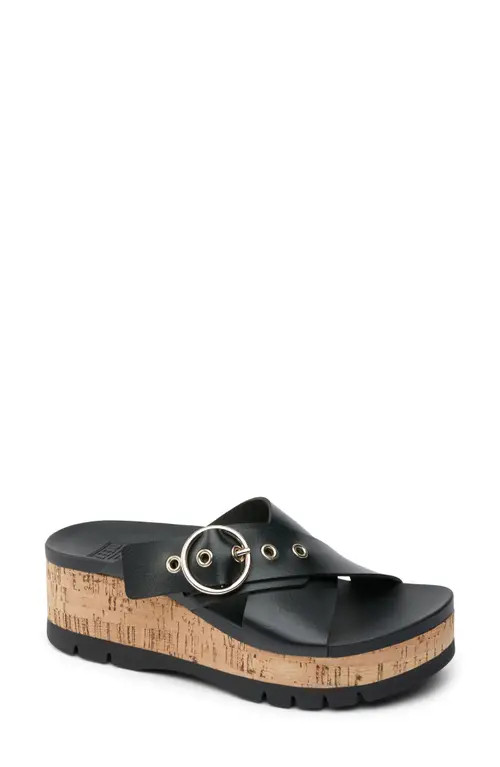 Reef Vista Higher Gia Platform Wedge Slide Sandal in Black Cork at Nordstrom, Size 11 | Nordstrom