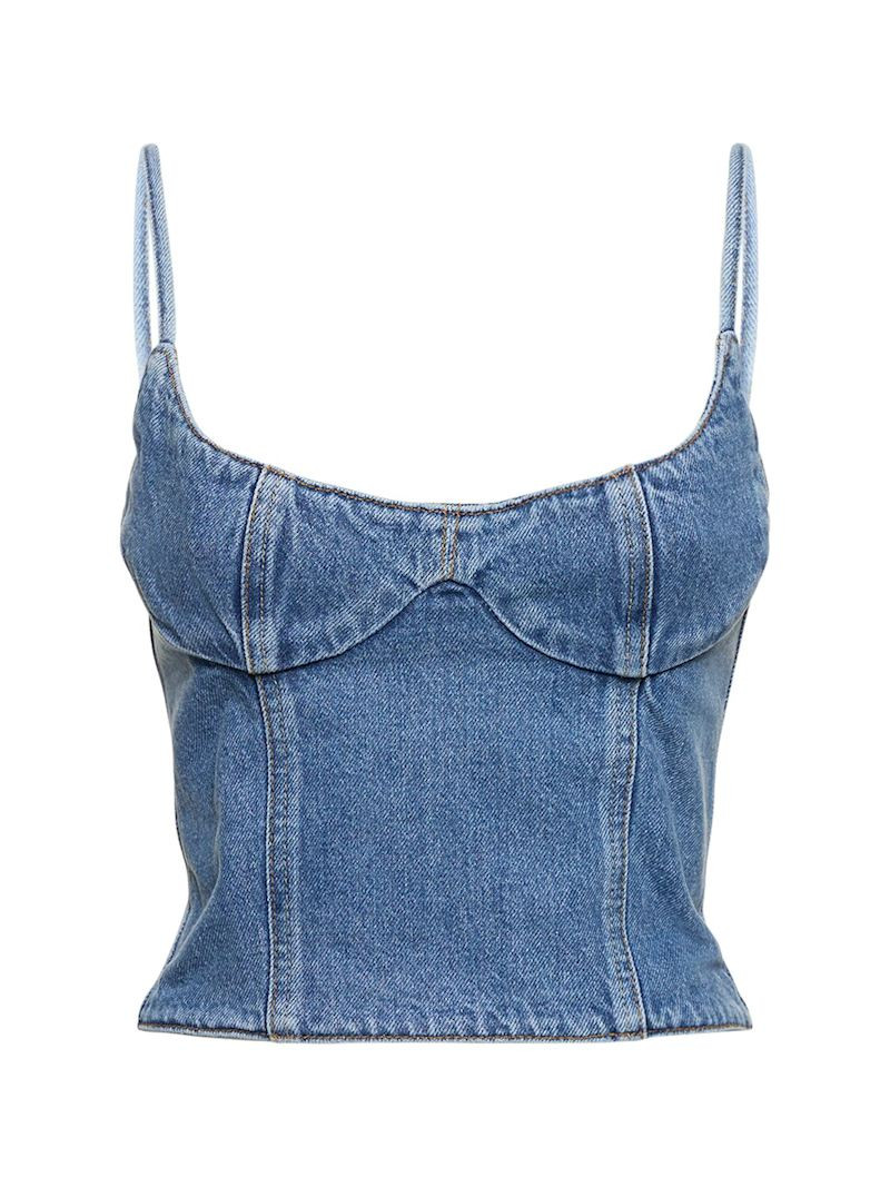 Denim sleeveless corset top | Luisaviaroma