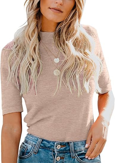 LIYOHON Womens Tops Dressy Casual Mock Turtleneck Business Short Sleeve T Shirts Going Out Tops 2... | Amazon (US)