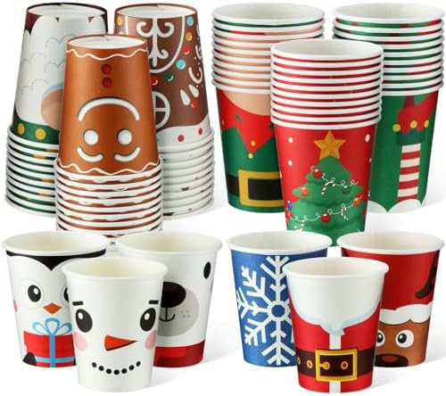Layhit 120 Pcs Christmas Paper Cups 9 oz Disposable Coffee Santa Snowman Elk Cold Hot Drink Cup f... | Amazon (CA)