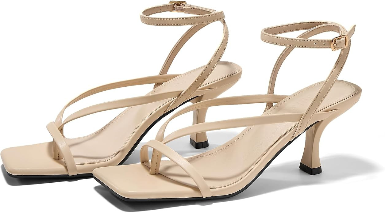 Womens Lace Up Heeled Sandals Square Toe Flip Flop Kitten Heels | Amazon (US)