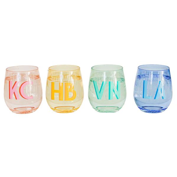 Monogrammed 14 oz Colored Stemless Wine Glass | Sprinkled With Pink