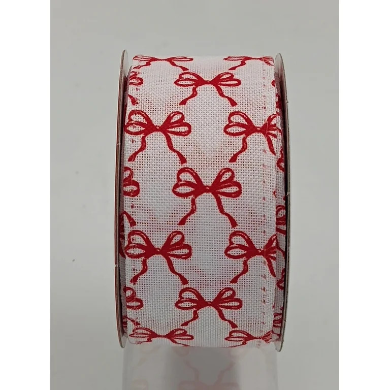 White and Red Bows Burlap Wired Christmas Ribbon, 1.5" x 15', by Holiday Time | Walmart (US)