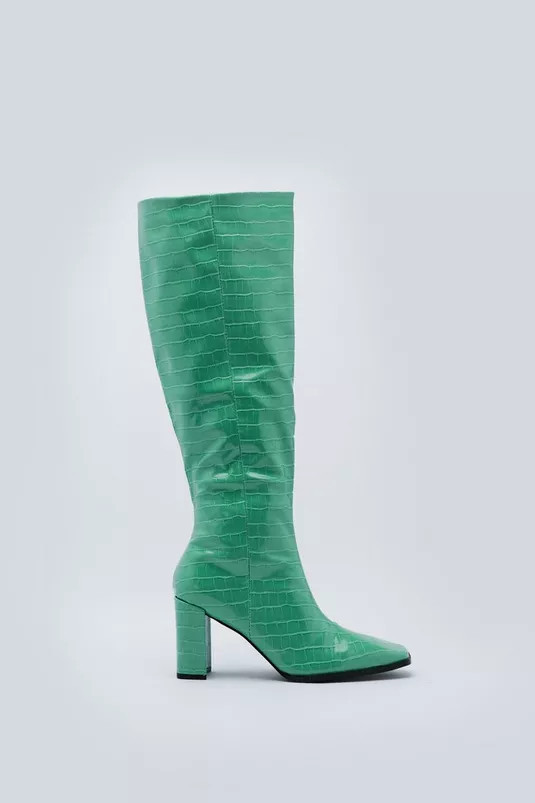 Faux Croc Knee High Boots | Nasty Gal (US)