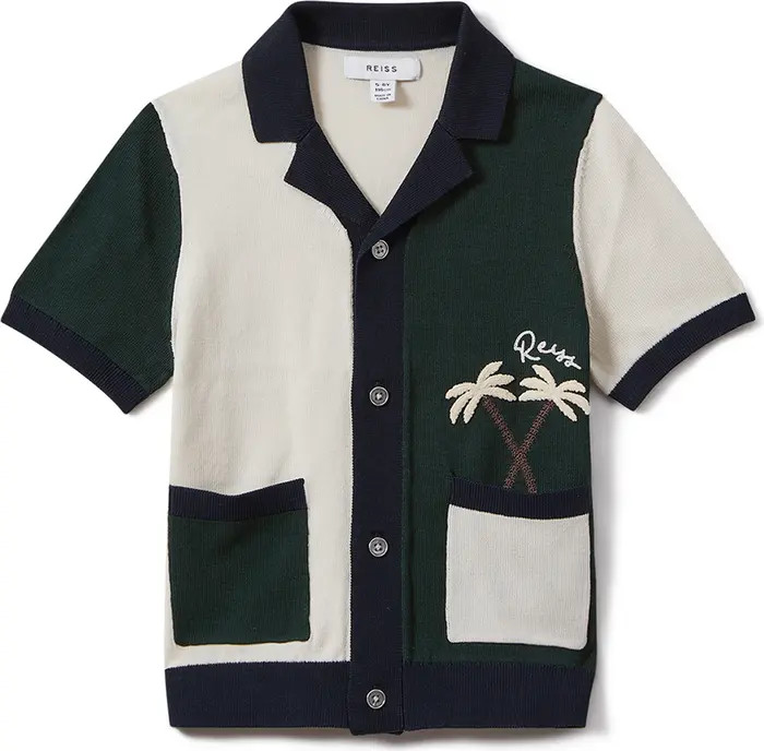 Reiss Kids' Ata Sr. Colorblock Cotton Button-Up Polo Cardigan | Nordstrom | Nordstrom
